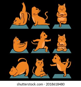 cat cats yoga gymnastic namaste funny pose mens ringer art vector design illustration print poster