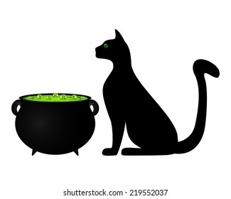 Cat and cauldron potion for Halloween