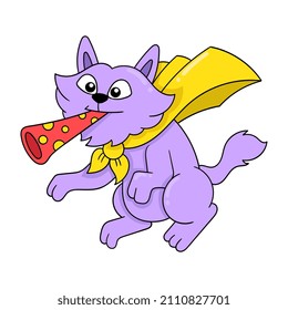 cat celebrating new year party blowing trumpet, vector illustration art. doodle icon image kawaii.
