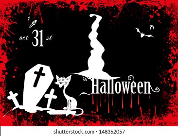Cat in the cemetery on the Halloween day, Abstract pattern halloween background. vector illustration