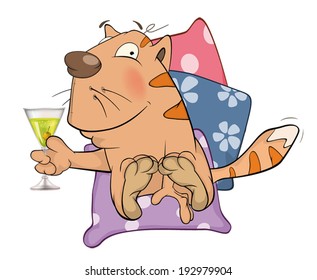 Cat and champagne cartoon