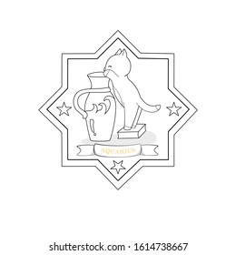 A Cat character climbing a jar represents Aquarius horoscope.