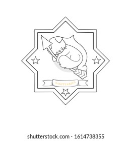 A cat character cuddling in a bowl, hugging the arrow represents Sagittarius horoscope.