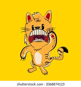 cat character design for t-shirt and cartoon book, vector illustration