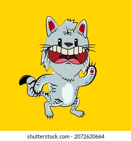 cat character design for t-shirt and cartoon book, vector illustration