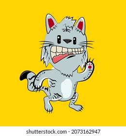 cat character design for t-shirt and cartoon book, vector illustration