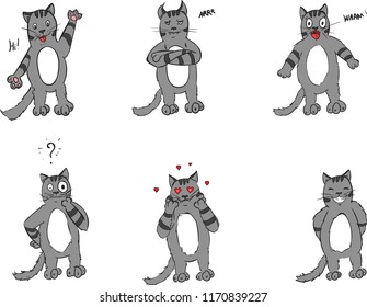 Cat character emotions storyboard Vector digital illustrations