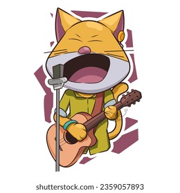 Cat character with guitar. modern cartoon style.
