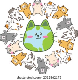 Un personaje de un gato que se toma de la mano fuera de la tierra y un personaje de un gato que se toma de la mano fuera de la tierra