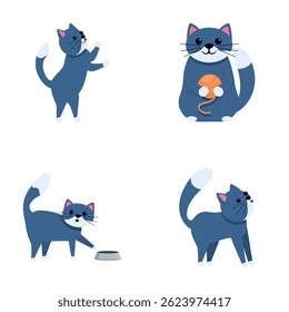 Cat character icons set cartoon vector. Various cute cartoon domestic cat. Animal, pet