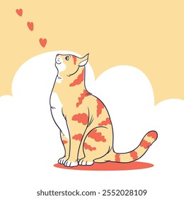 Cat character looking at the sky with a little heart hand drawn line art adorable pet vector illustration