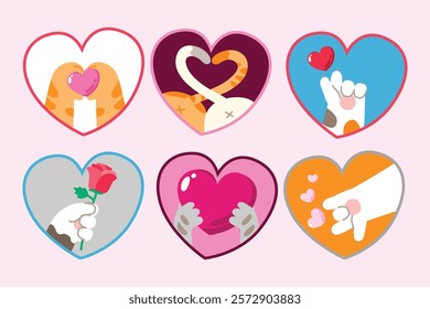 Cat Character with Love Elements in Heart Shape: Sweet Romantic Expressions, Love Theme, Heartwarming Actions, and Valentine's Day