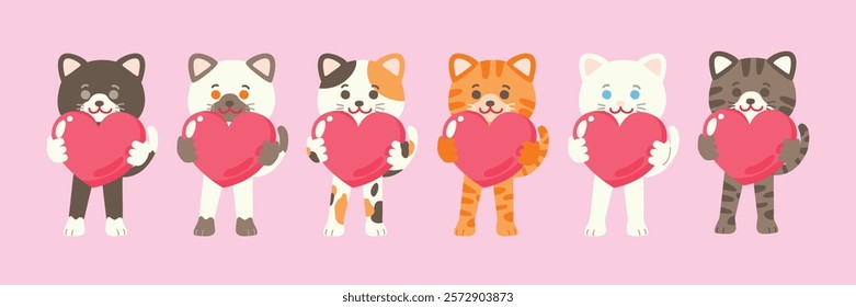  Cat Character with Love Elements: Sweet Romantic Expressions, Love Theme, Heartwarming Actions, and Valentine's Day