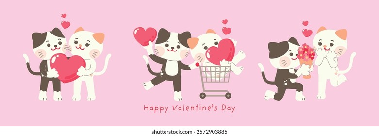  Cat Character with Love Elements: Sweet Romantic Expressions, Love Theme, Heartwarming Actions, and Valentine's Day