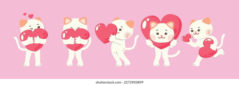  Cat Character with Love Elements: Sweet Romantic Expressions, Love Theme, Heartwarming Actions, and Valentine's Day