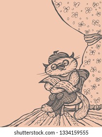cat character with a newspaper. illustration for children's books. hand-drawn vector illustration