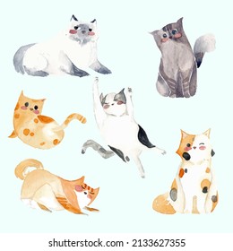 Cat character object with watercolor style