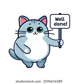 cat character showing well done banner vector design