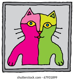 cat character simple framed drawing vector