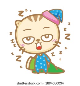 Cat character, sleepy time, Vector design. Children illustration for School books and more. Animal print.