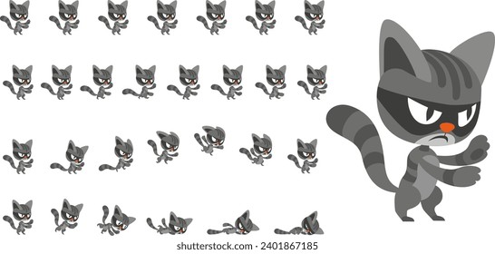 Cat character. Sprite list prepared for animation. Animated cartoon  game character for creating runners and adventure games. Cute cartoon creature