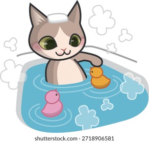 A cat character taking a bath