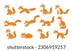 Cat characters set. Collection of stickers for social network. Orange playful kitten in different poses. Fluffy domestic animals or pets. Cartoon flat vector illustrations isolated on white background