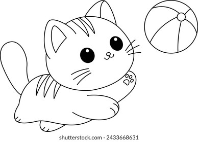 The cat is chasing the ball coloring page 