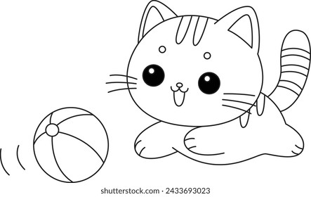 The cat is chasing the ball coloring page 