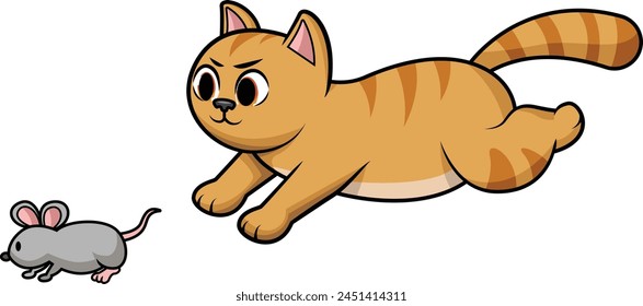 Cat chasing mouse vector illustration