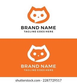 Cat chat logo, pet app design icon template