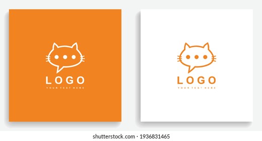 Logo De Cat Chat Talk Orange Animal. Diseño vectorial de la plantilla de símbolo de logotipo moderno