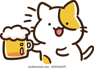 A cat chatting with a mug of beer in one hand