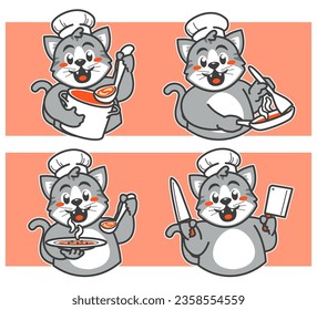 Cat Chef Cartoon cooking delicious dish
