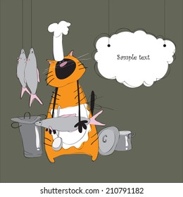 Cat chef with fish