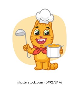 Cat Chef Holding Pan and Ladle