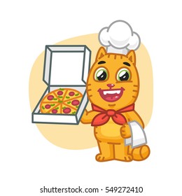 Cat Chef Holding Pizza Box
