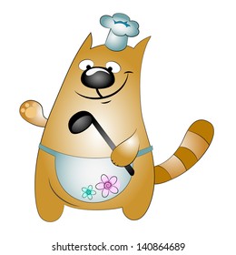 cat chef with a ladle, cartoon