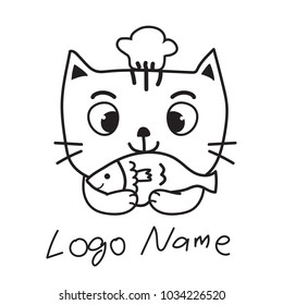 Cat Chef Logo Design Black and Write