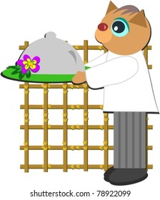Cat Chef Serving a Meal