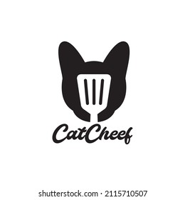 cat chef with spatula logo design, vector graphic symbol icon illustration