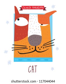 Cat chinise horoscope vector drawing.