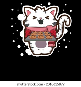 cat christmas baking cookies for anta kitty flowy art design vector illustration for use in design and print poster canvas