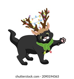 Cat in christmas costume. Merry Christmas and Happy New Year greeting card.