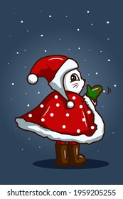 A cat in a christmas costume that waved