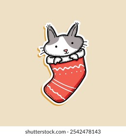 Cat and Christmas Cute cat inside socks vector illustration design isolated in a cream background for Christmas day and New year