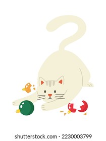Icono de gato y Navidad plana El gato de Cute rompió juguetes
