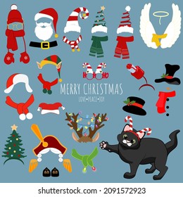 Cat in christmas hats and costumes for design. Flat design illustration