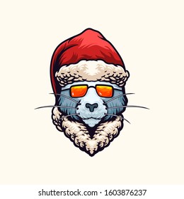 Cat christmas head vector illustration