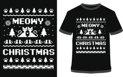 Cat Christmas T-shirt - Vintage Vector Graphic Typographic Design For Poster, Label, Badge, Logo, Icon Or T-shirt